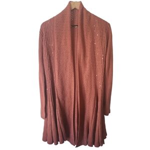 Soft Surroundings Suzette Open Front Sequin Embellished Long Cardigan Mauve XSM